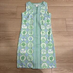 Gretchen Scott Designs Plain Jane Dress Blue Green Shift Sleeveless Size XS